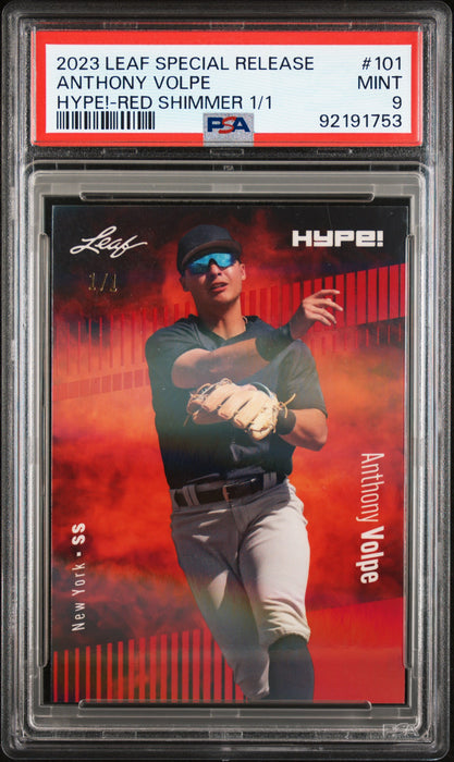 PSA 9 Anthony Volpe 2023 Leaf Hype! #101 Red Shimmer 1/1 Rookie Card