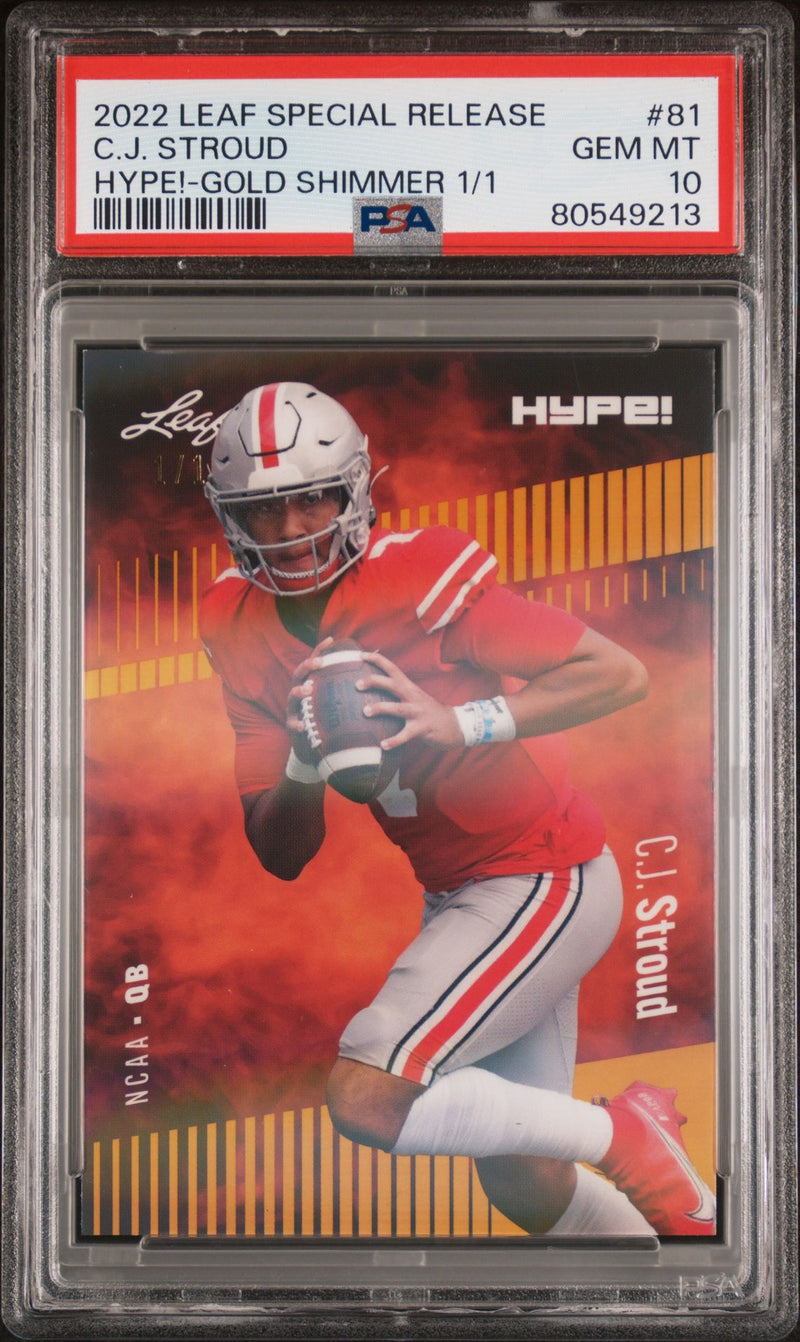 PSA 10 C.J. Stroud 2022 Leaf Hype! #81 Gold Shimmer 1 of 1 Rookie Card Houston Texans