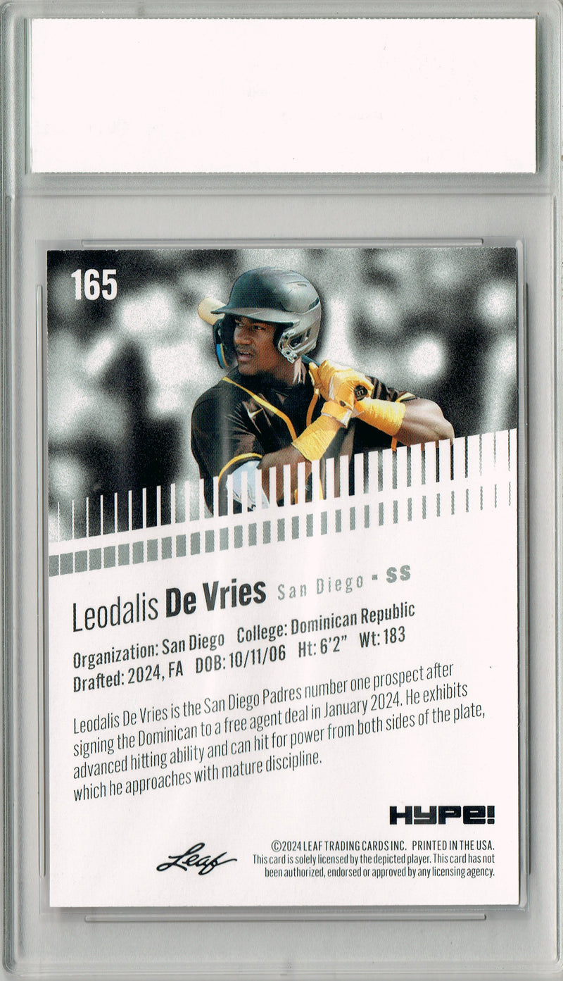Leo Leodalis De Vries 2024 Leaf HYPE! #165 Gold SP 25 Made Rookie Card PGI 10