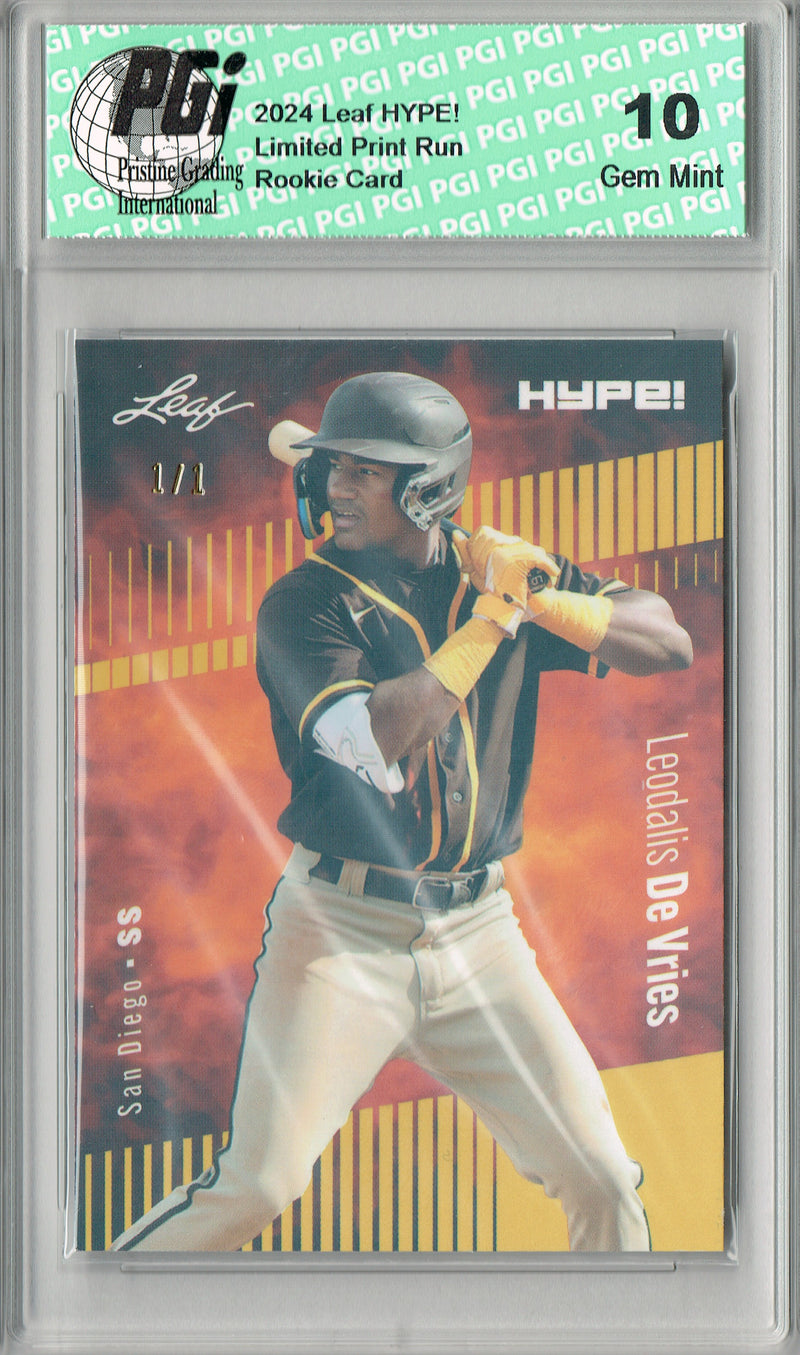 Leodalis De Vries 2024 Leaf HYPE! #165 Gold Shimmer 1/1 Rookie Card PGI 10