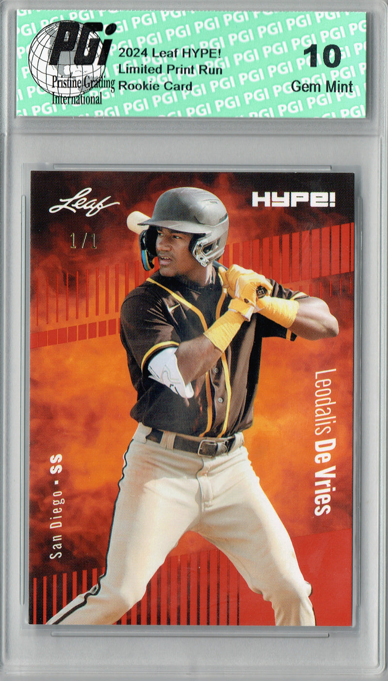 Leodalis De Vries 2024 Leaf HYPE! #165 Orange Blank Back 1/1 Rookie Card PGI 10