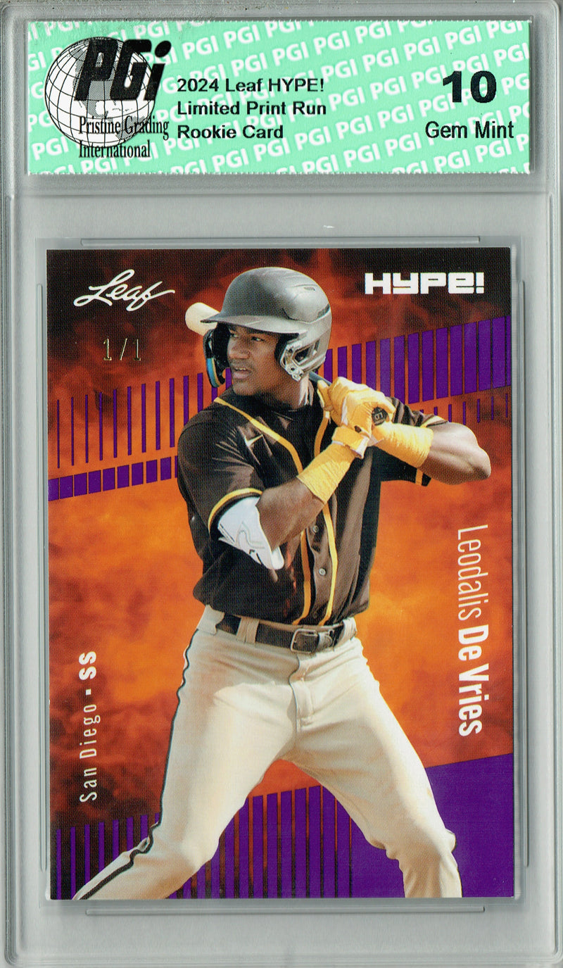 Leodalis De Vries 2024 Leaf HYPE! #165 Purple Blank Back 1/1 Rookie Card PGI 10