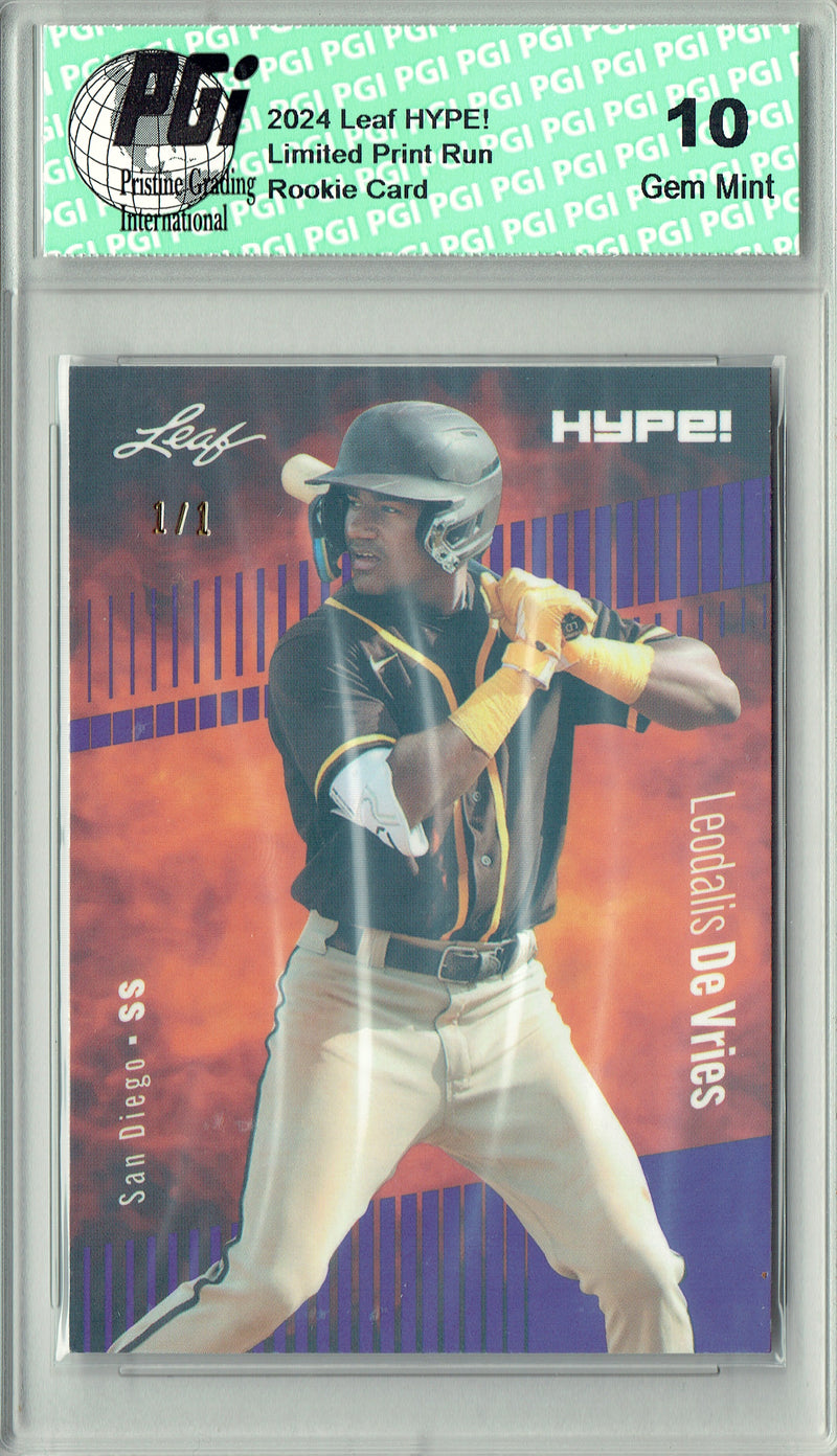 Leodalis De Vries 2024 Leaf HYPE! #165 Purple Shimmer 1/1 Rookie Card PGI 10