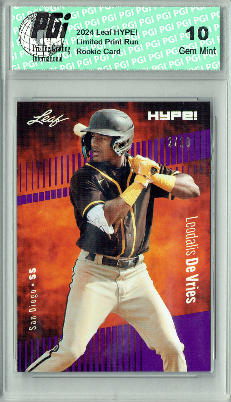 Leo Leodalis De Vries 2024 Leaf HYPE! #165 Purple SP 10 Made Rookie Card PGI 10