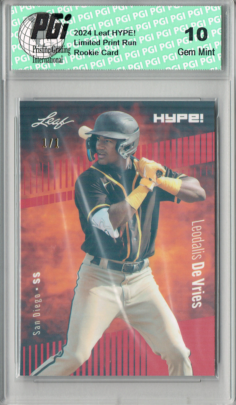 Leodalis De Vries 2024 Leaf HYPE! #165 Red Shimmer 1/1 Rookie Card PGI 10