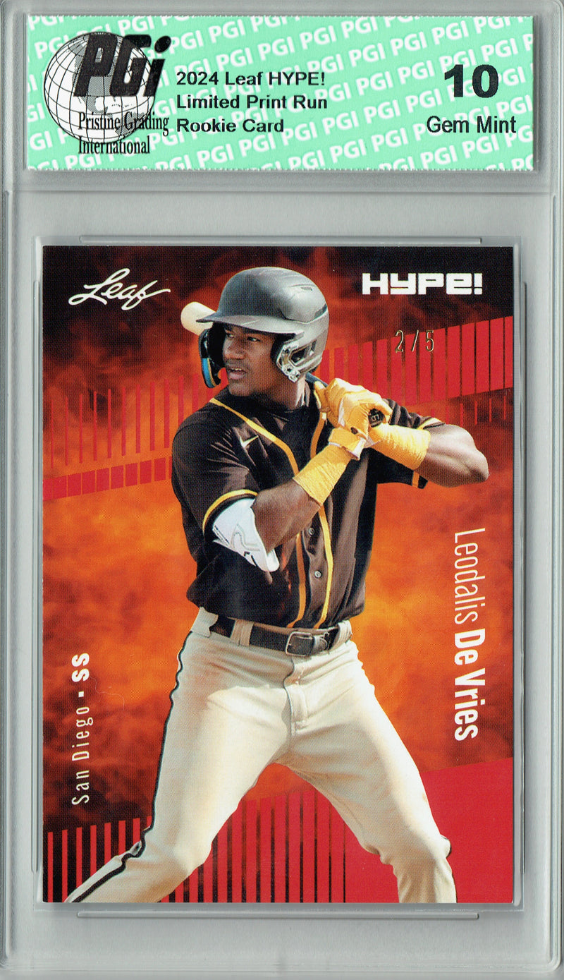 Leo Leodalis De Vries 2024 Leaf HYPE! #165 Red SP 5 Made Rookie Card PGI 10