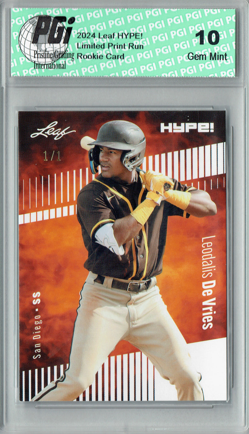 Leodalis De Vries 2024 Leaf HYPE! #165 White Blank Back 1/1 Rookie Card PGI 10
