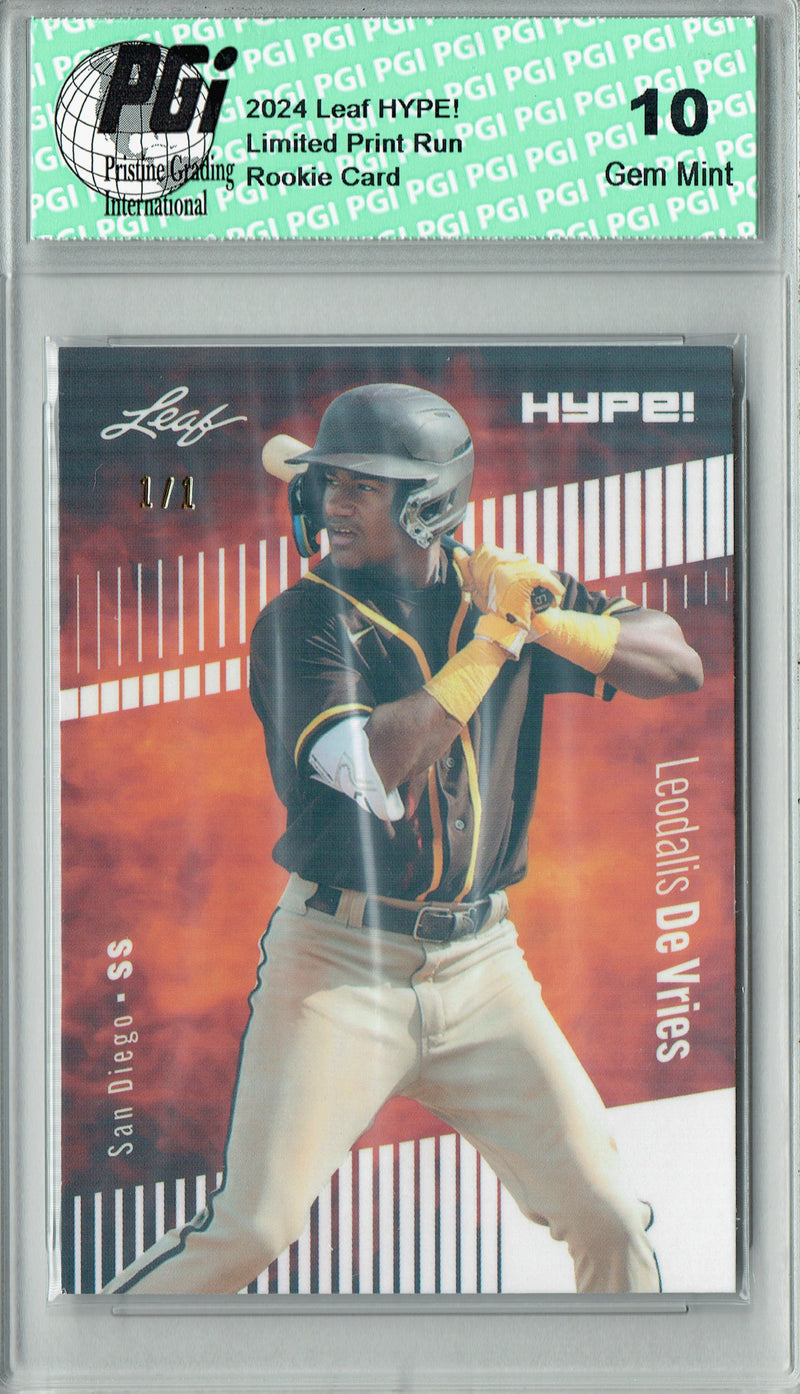 Leodalis De Vries 2024 Leaf HYPE! #165 White Shimmer 1/1 Rookie Card PGI 10