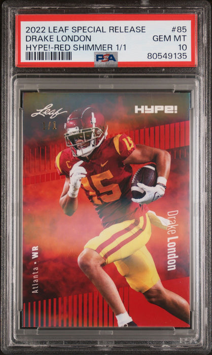 PSA 9 Drake London 2022 Leaf Hype! #85 Red Shimmer 1 of 1 Rookie Card