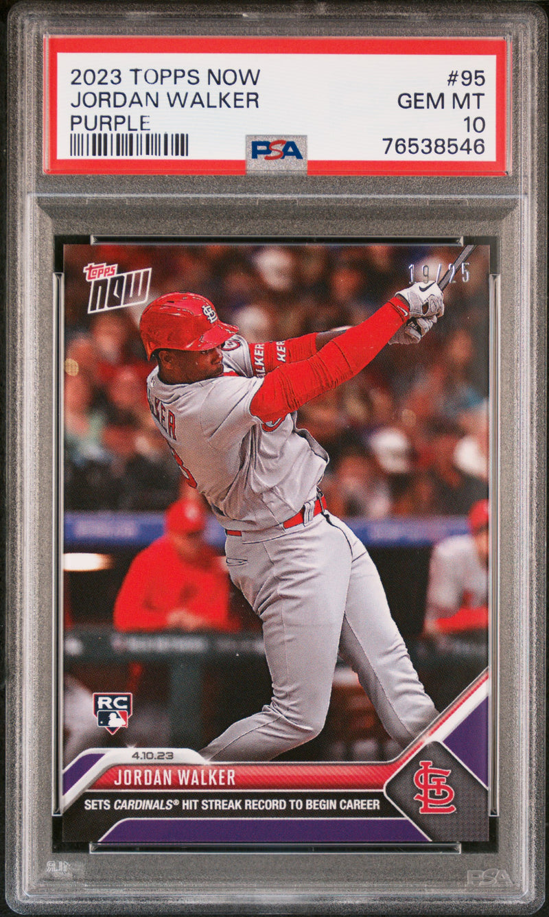 PSA 9 MINT Jordan Walker 2023 Topps Now #95 Rookie Card Purple SP #19/25