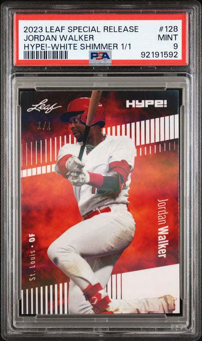 PSA 9 Jordan Walker 2023 Leaf Hype! #128 White Shimmer 1/1 Rookie Card