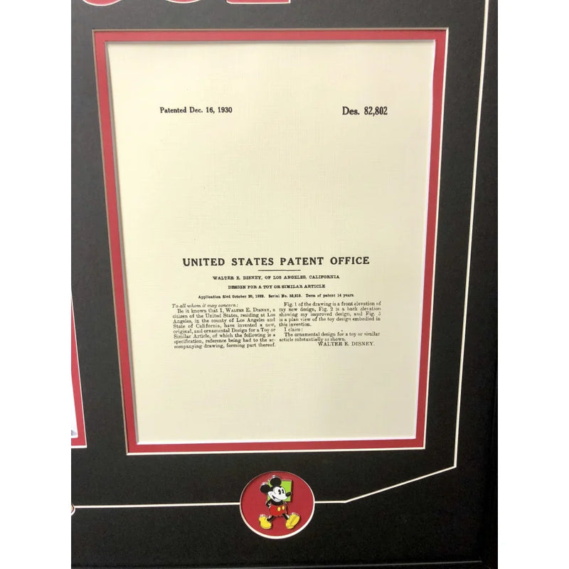 Walt Disney / Mickey Mouse Patent Drawing Framed Photo Collage #D/250 Pins World Land