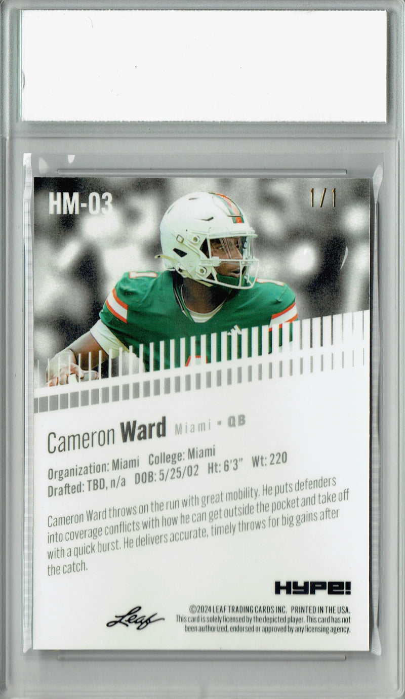 Cameron Cam Ward Rookie Card 2024 Leaf HYPE! #HM-03 Metal 1/1 Matrix, PGI 10, Tennessee Titans Football