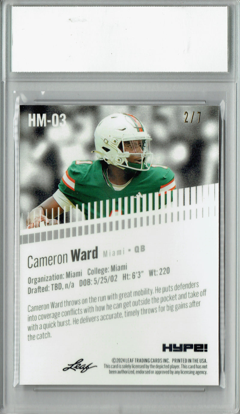 Cam Cameron Ward Rookie Card Pro Football Trading Card 2024 Leaf HYPE! Metal #HM-03 Black Only 7 Made PGI 10