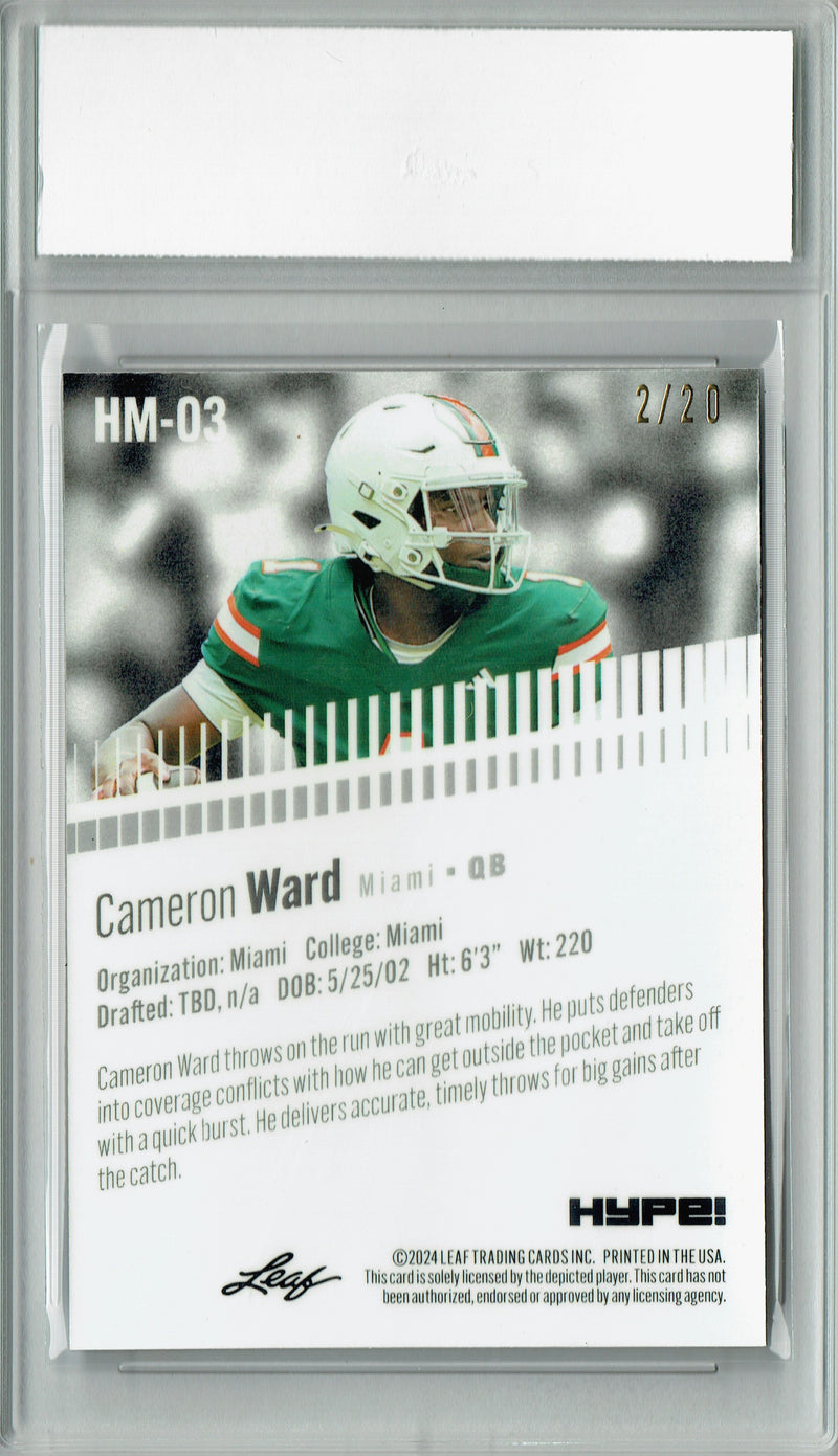 Cam Cameron Ward 2024 Leaf HYPE! Metal #HM-03 Blue Only 20 Made Rookie Card PGI 10