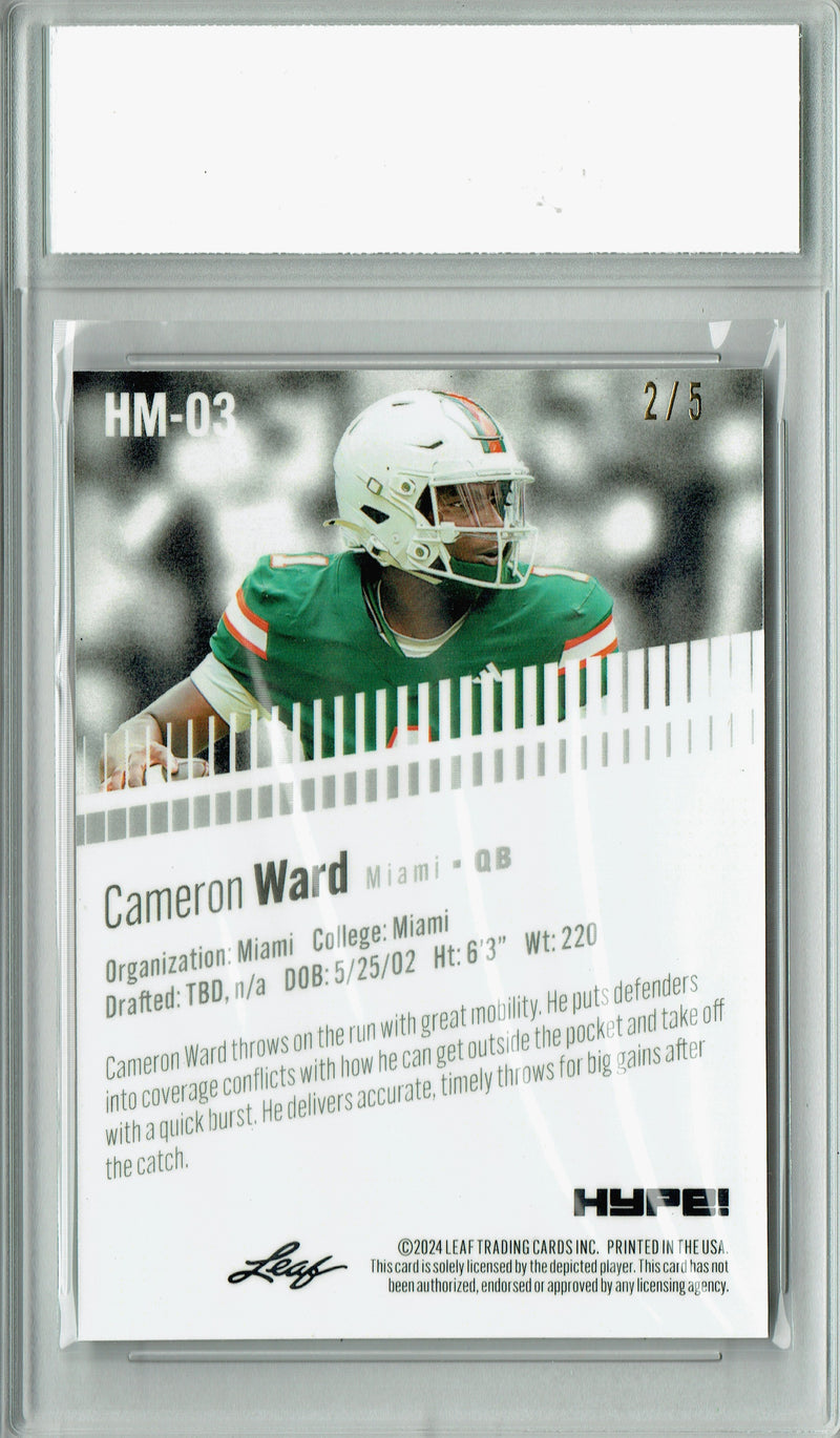 Cam Cameron Ward 2024 Leaf HYPE! Metal #HM-03 Green Only 5 Made Rookie Card PGI 10