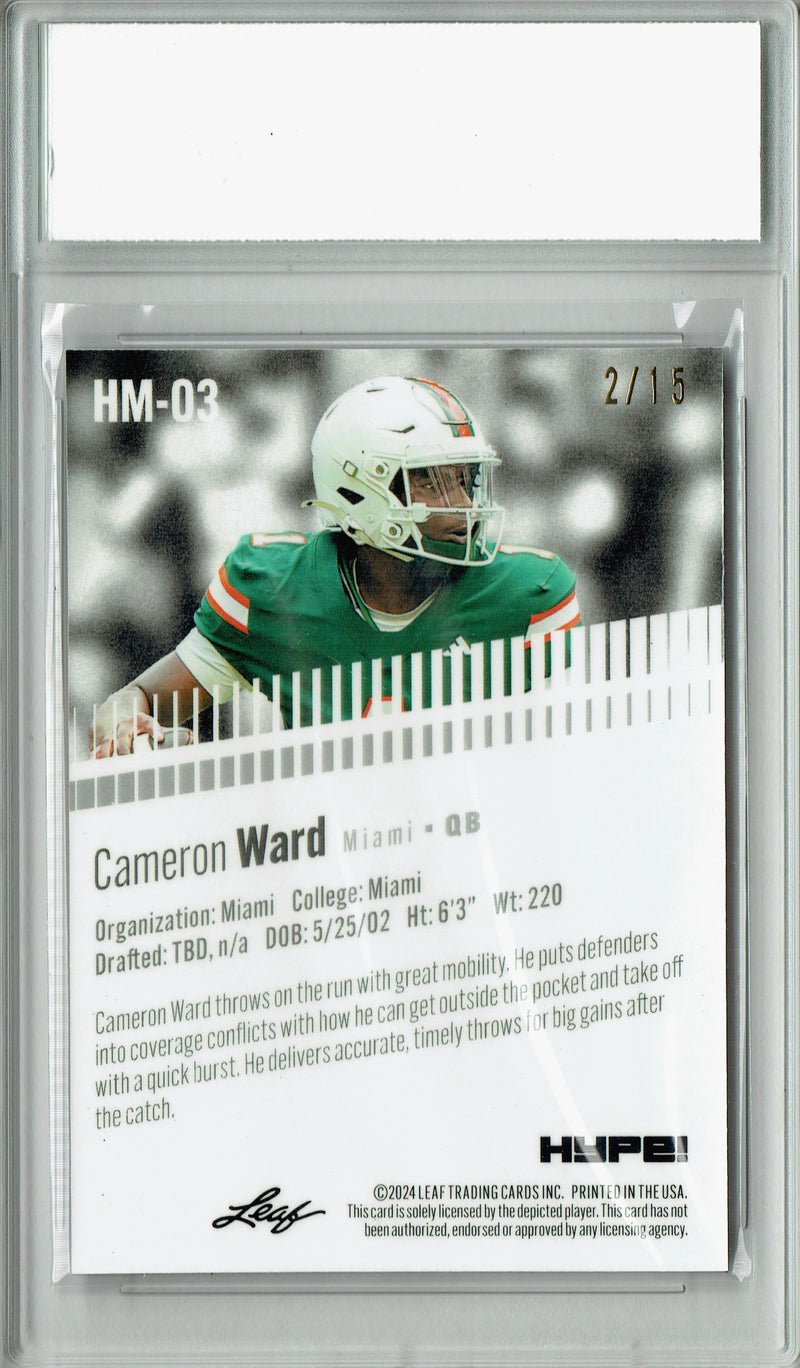 Cam Cameron Ward Rookie Card Pro Football Trading Card 2024 Leaf HYPE! Metal #HM-03 Purple Only 15 Made PGI 10
