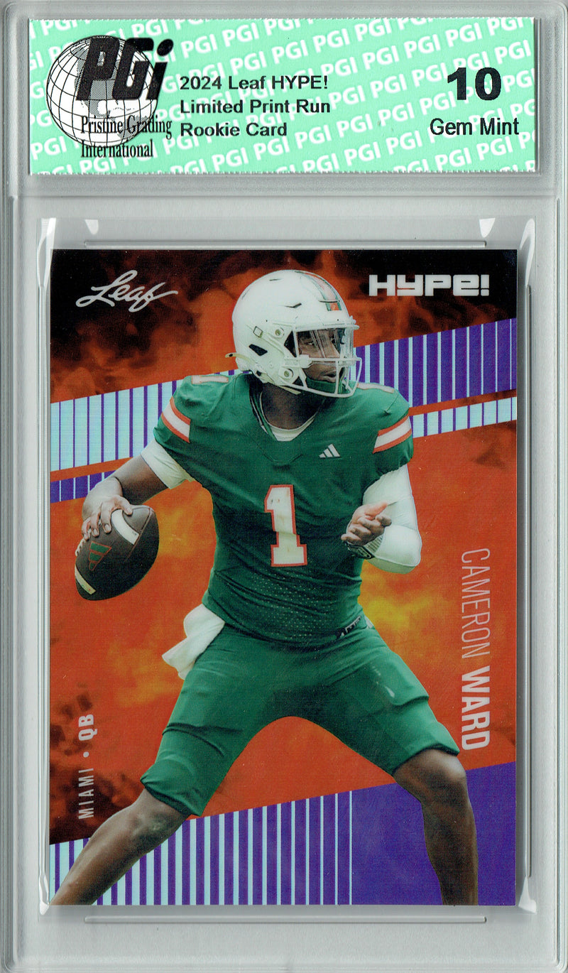Cam Cameron Ward Rookie Card Pro Football Trading Card 2024 Leaf HYPE! Metal #HM-03 Purple Only 15 Made PGI 10