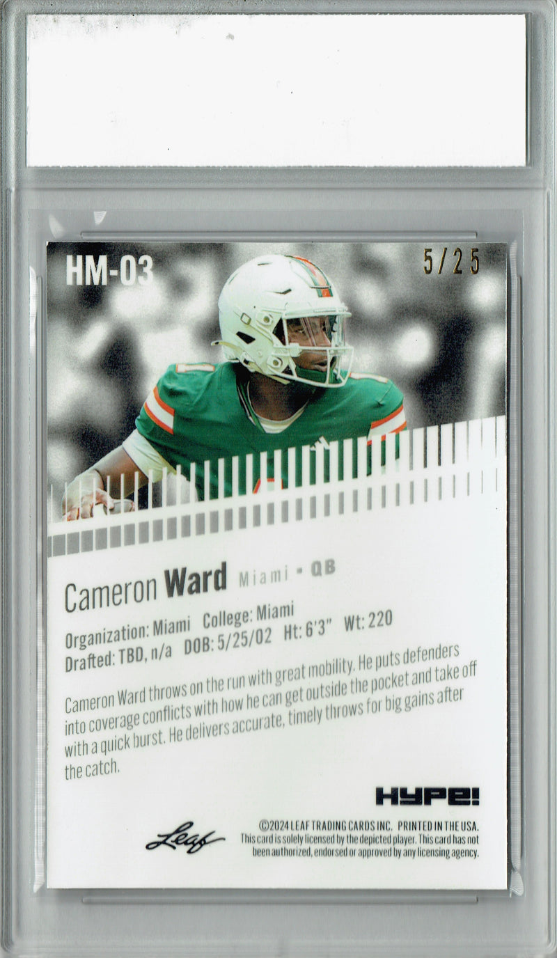 Cam Cameron Ward Rookie Card Pro Football Trading Card 2024 Leaf HYPE! Metal #HM-03 Silver Only 25 Made PGI 10