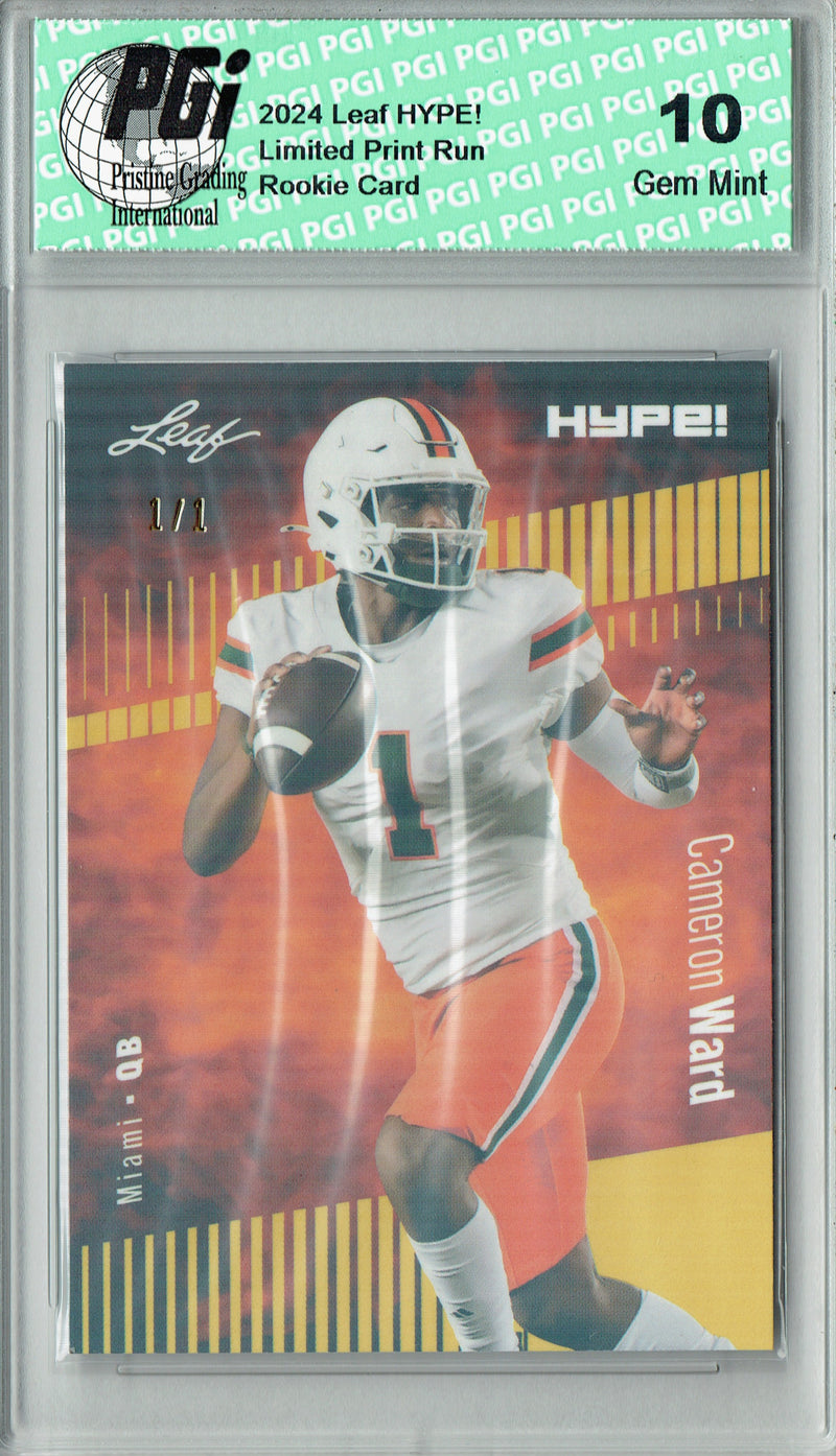 Cam Ward Rookie Card Tennessee PGI 10 Gem Mint Football Trading Card 2024 Leaf HYPE! #160 Gold Shimmer 1/1
