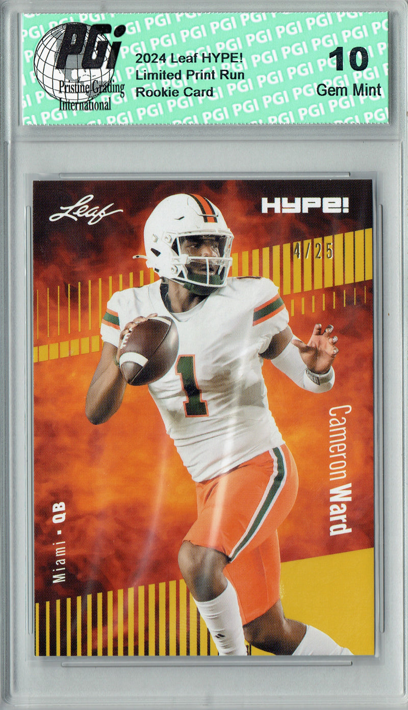 Cam Ward Rookie Card Tennessee PGI 10 Gem Mint Football Trading Card 2024 Leaf HYPE! #160 Gold SP 25 Made