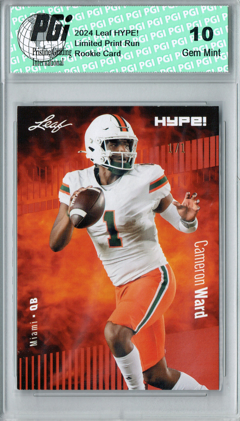 Cam Ward Rookie Card Tennessee PGI 10 Gem Mint Football Trading Card 2024 Leaf HYPE! #160 Masterpiece 1 of 1