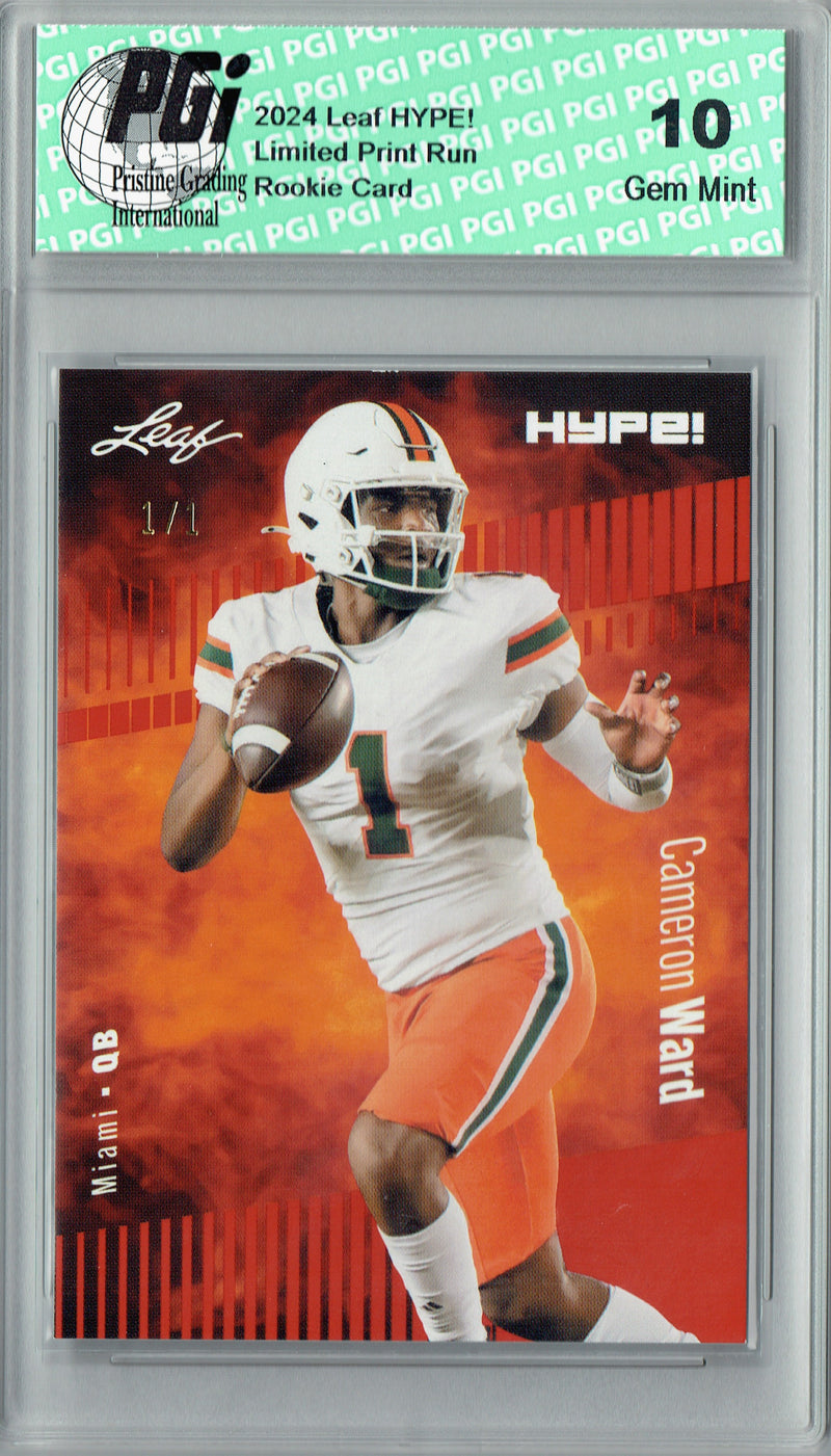 Cam Ward Rookie Card Tennessee PGI 10 Gem Mint Football Trading Card 2024 Leaf HYPE! #160 Orange Blank Back 1/1