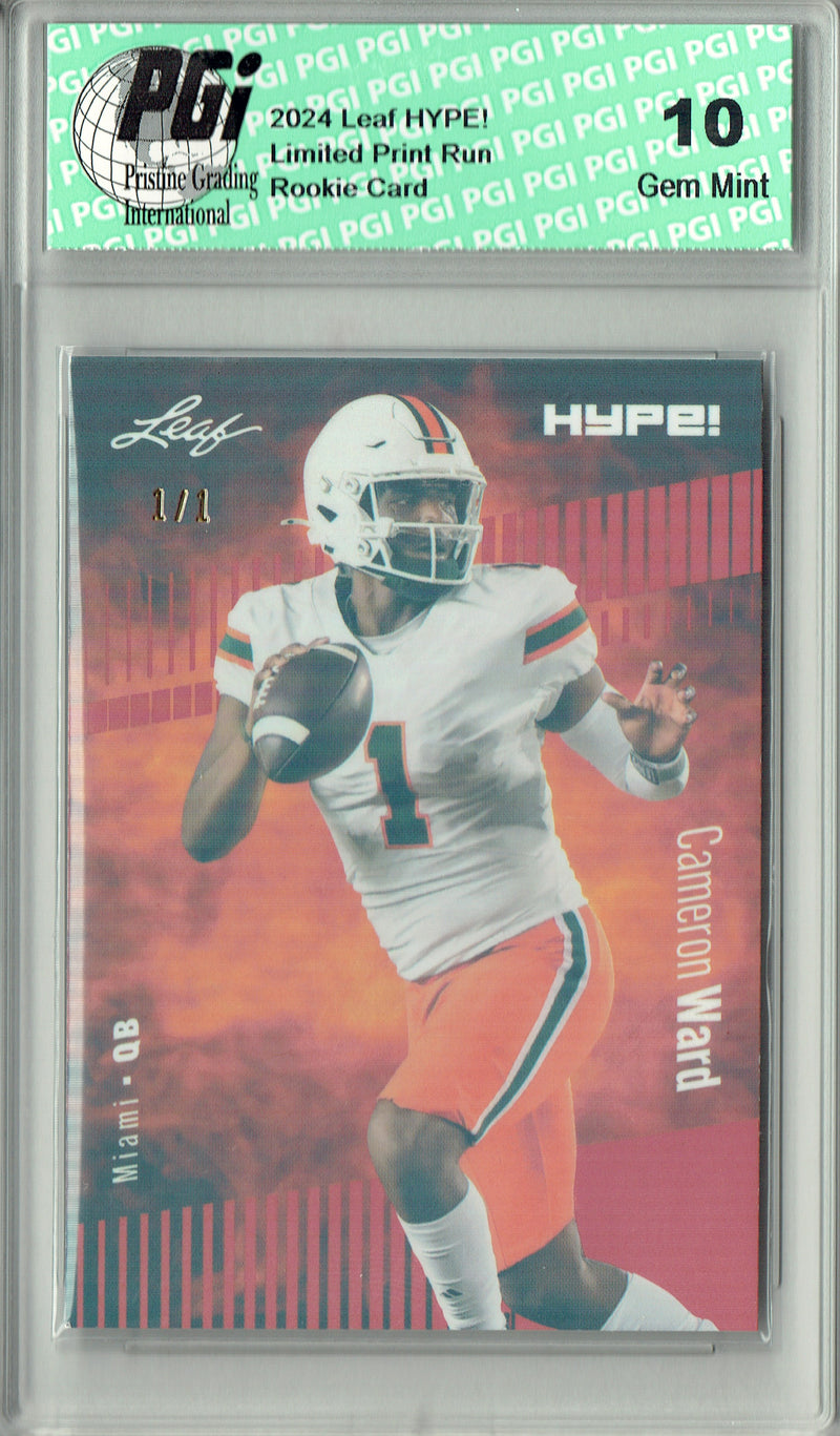 Cam Ward Rookie Card Tennessee PGI 10 Gem Mint Football Trading Card 2024 Leaf HYPE! #160 Orange Shimmer 1/1