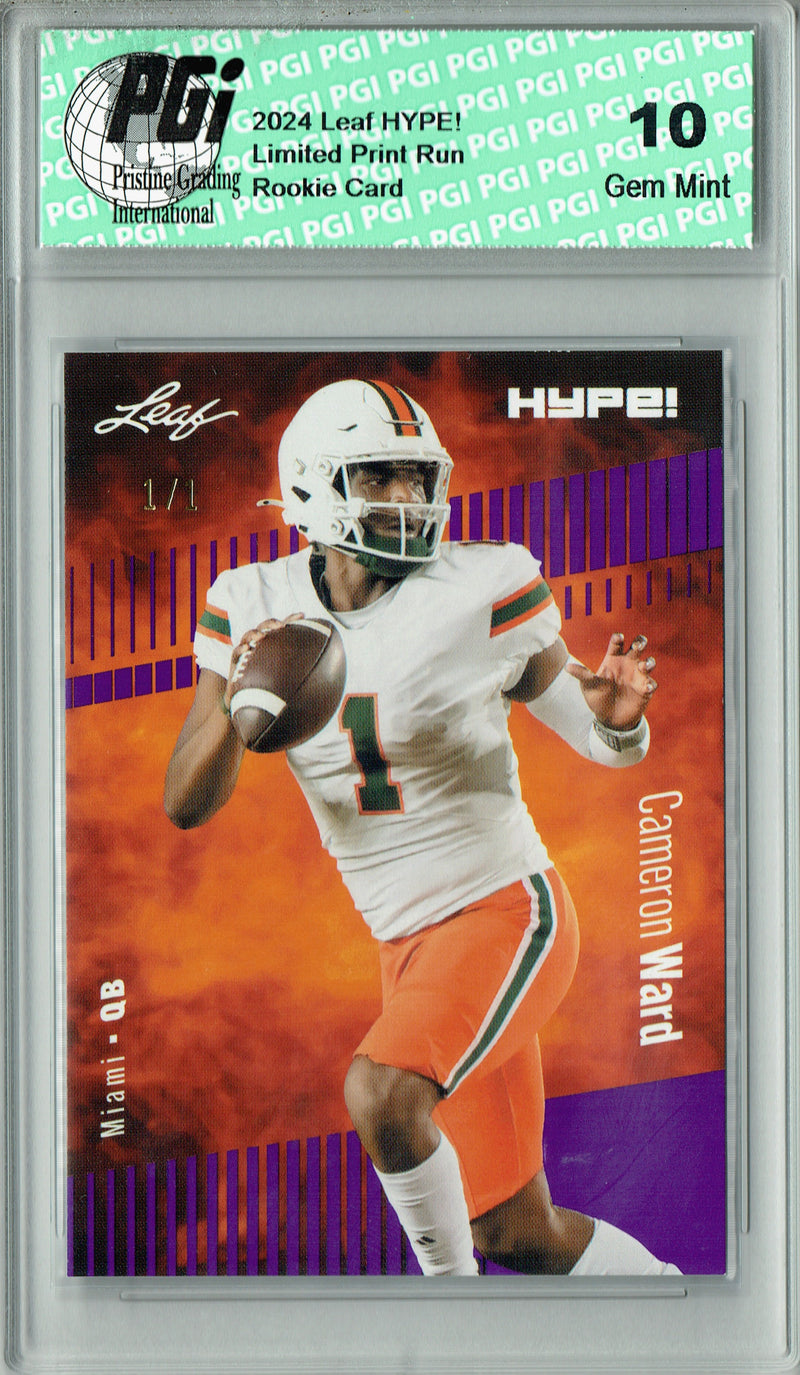 Cam Ward Rookie Card Tennessee PGI 10 Gem Mint Football Trading Card 2024 Leaf HYPE! #160 Purple Blank Back 1/1
