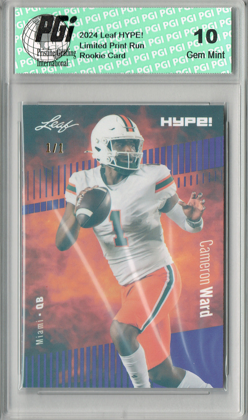Cam Ward Rookie Card Tennessee PGI 10 Gem Mint Football Trading Card 2024 Leaf HYPE! #160 Purple Shimmer 1/1