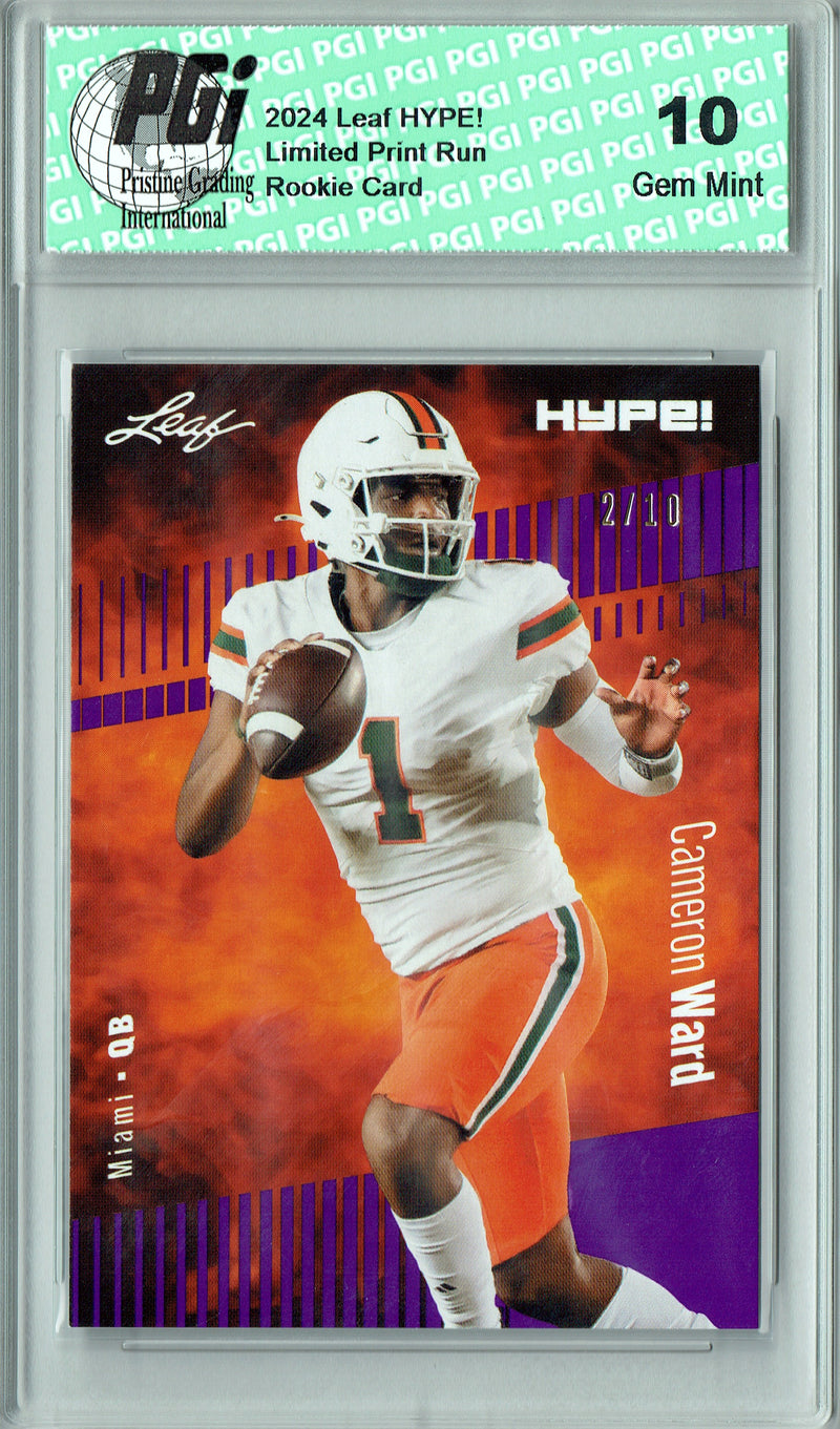 Cam Ward Rookie Card Tennessee PGI 10 Gem Mint Football Trading Card 2024 Leaf HYPE! #160 Purple SP 10 Made