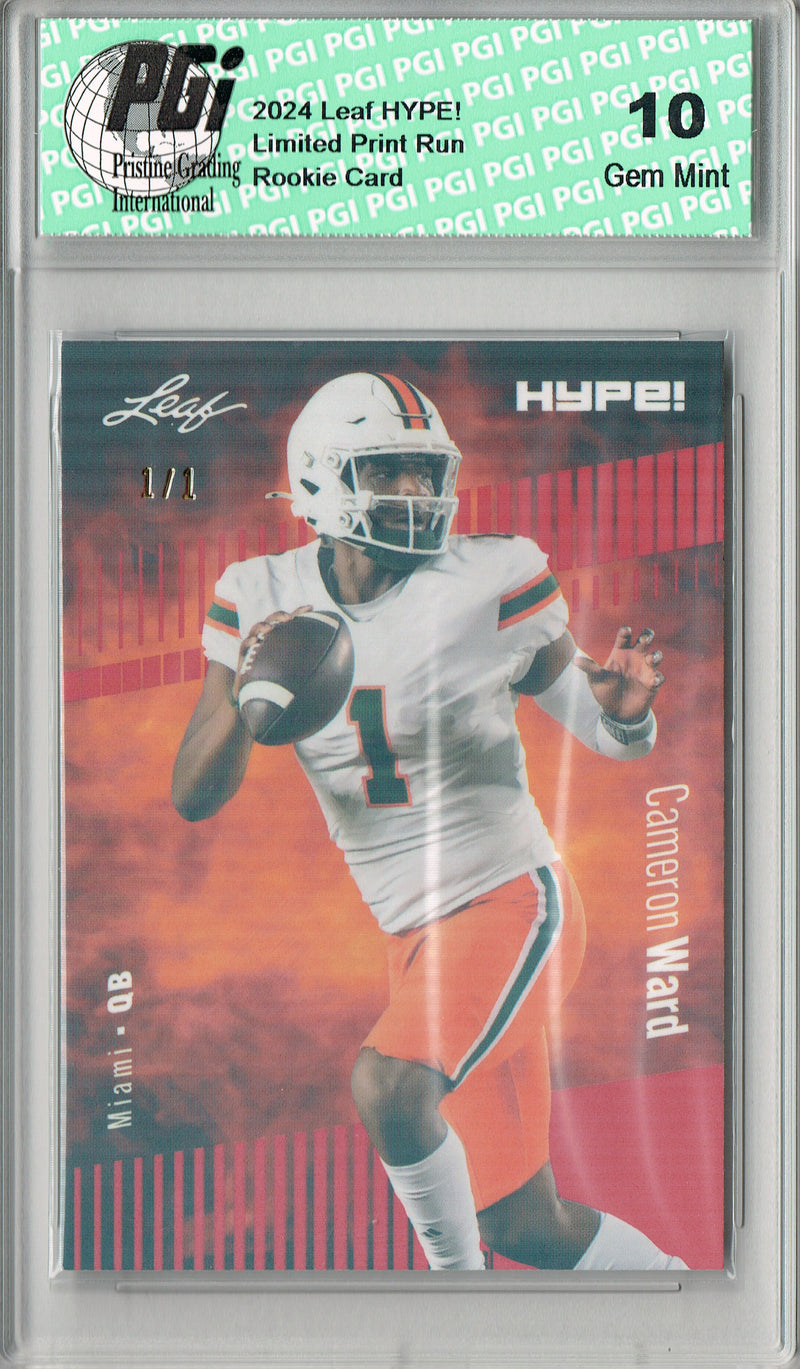 Cam Ward Rookie Card Tennessee PGI 10 Gem Mint Football Trading Card 2024 Leaf HYPE! #160 Red Shimmer 1/1