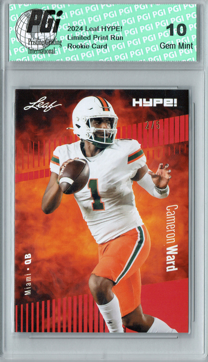 Cam Ward Rookie Card Tennessee PGI 10 Gem Mint Football Trading Card 2024 Leaf HYPE! #160 Red SP 5 Made