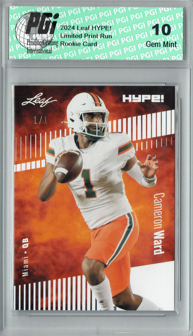 Cam Ward Rookie Card Tennessee PGI 10 Gem Mint Football Trading Card 2024 Leaf HYPE! #160 White Blank Back 1/1