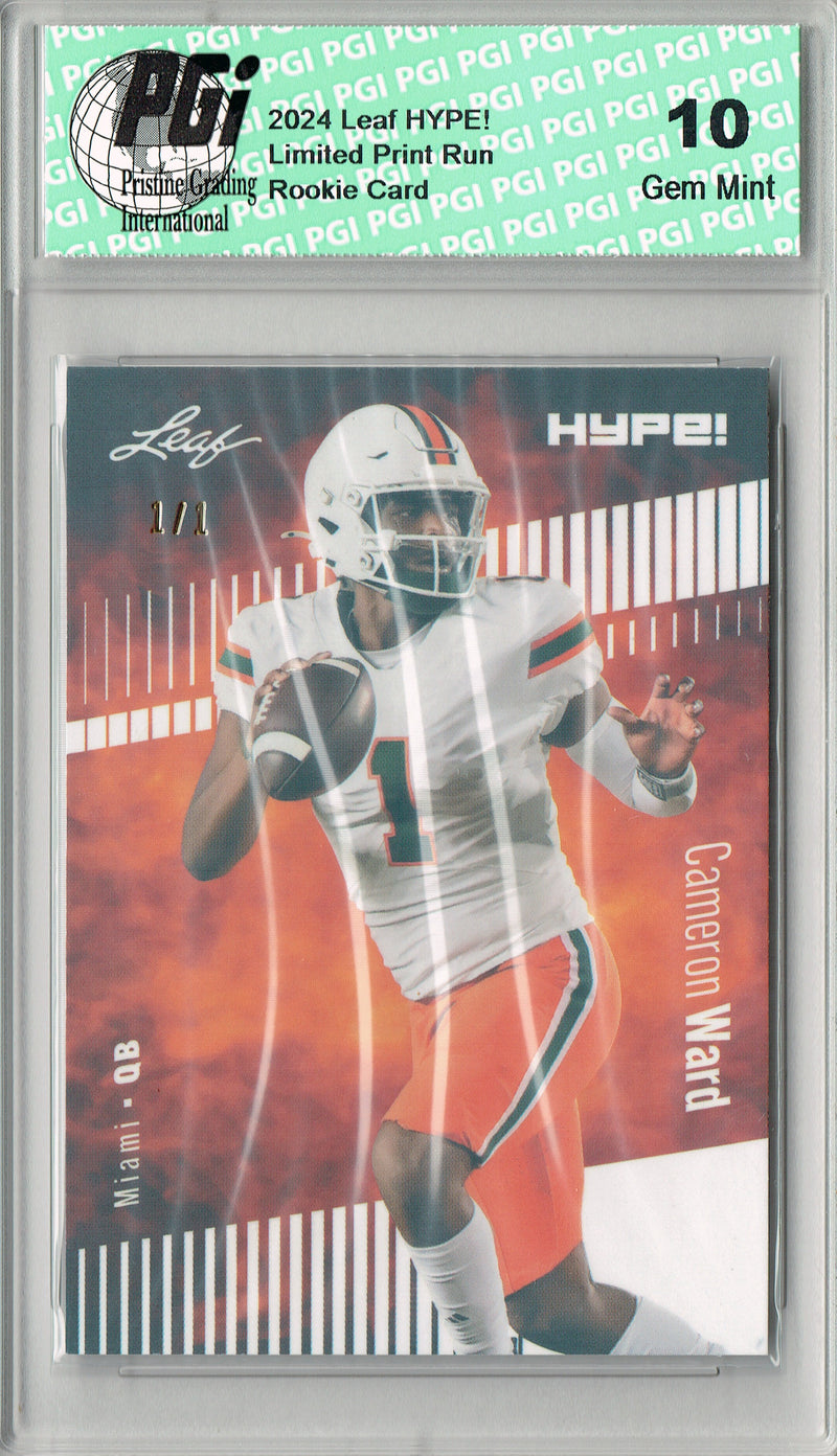 Cam Ward Rookie Card Tennessee PGI 10 Gem Mint Football Trading Card 2024 Leaf HYPE! #160 White Shimmer 1/1