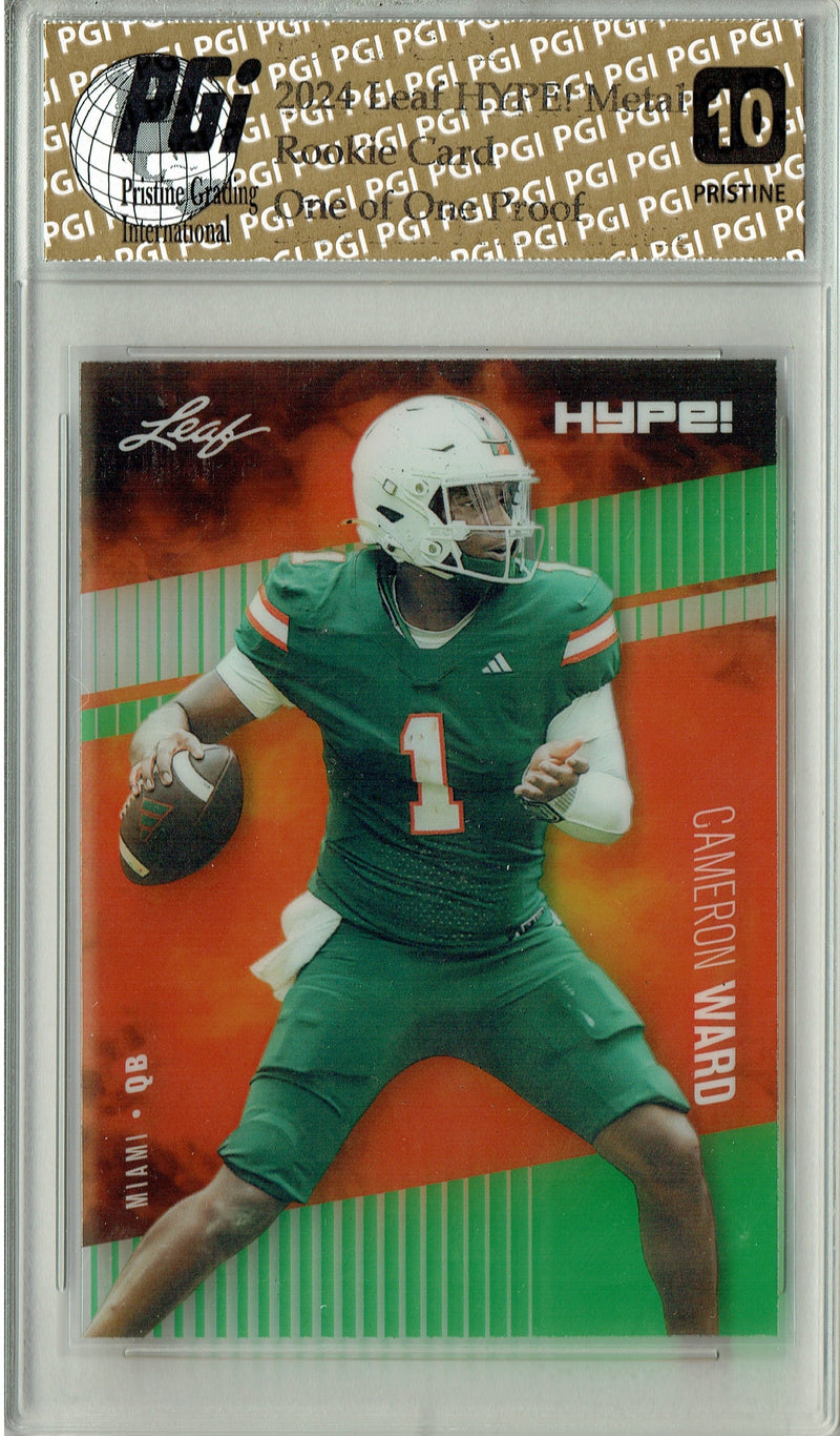 Cam Ward Rookie Card Tennessee PGI 10 Gem Mint Football Trading Card 2024 Leaf HYPE! Metal #HM-03 Green 1/1 Proof