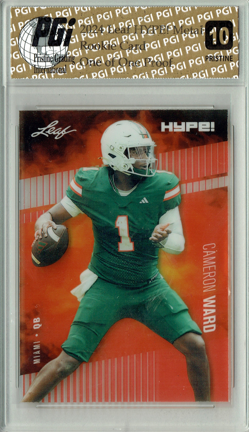 Cam Ward Rookie Card Tennessee PGI 10 Gem Mint Football Trading Card 2024 Leaf HYPE! Metal #HM-03 Red 1/1 Proof