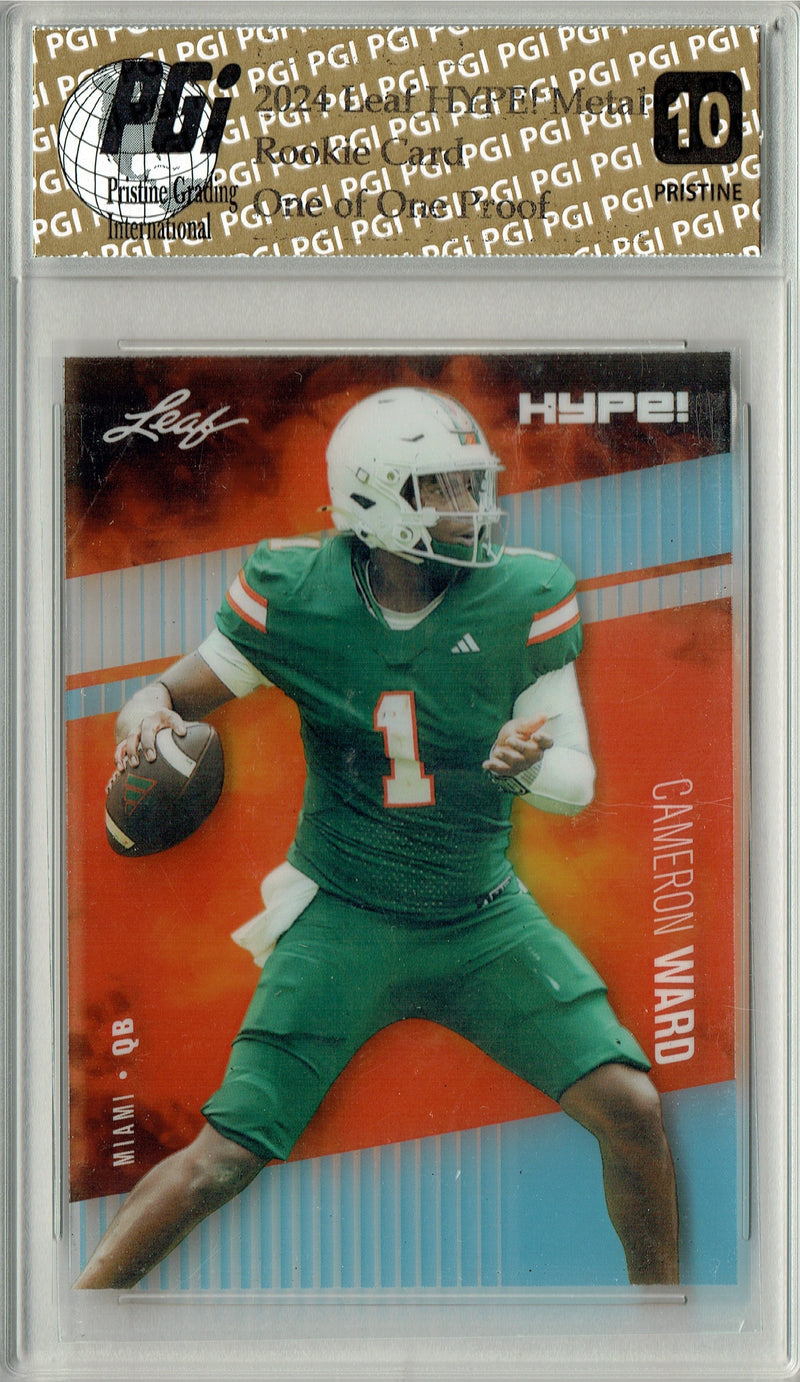 Cam Ward Rookie Card Tennessee PGI 10 Gem Mint Football Trading Card 2024 Leaf HYPE! Metal #HM-03 Platinum 1/1 Proof