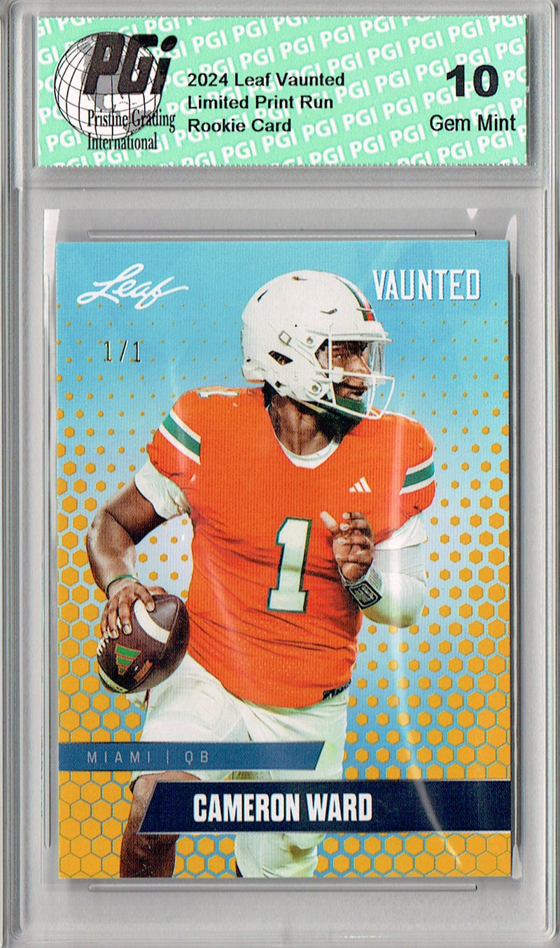 Cam Ward Rookie Card Tennessee PGI 10 Gem Mint Football Trading Card 2024 Leaf Vaunted #V-02 Gold Blank Back 1/1