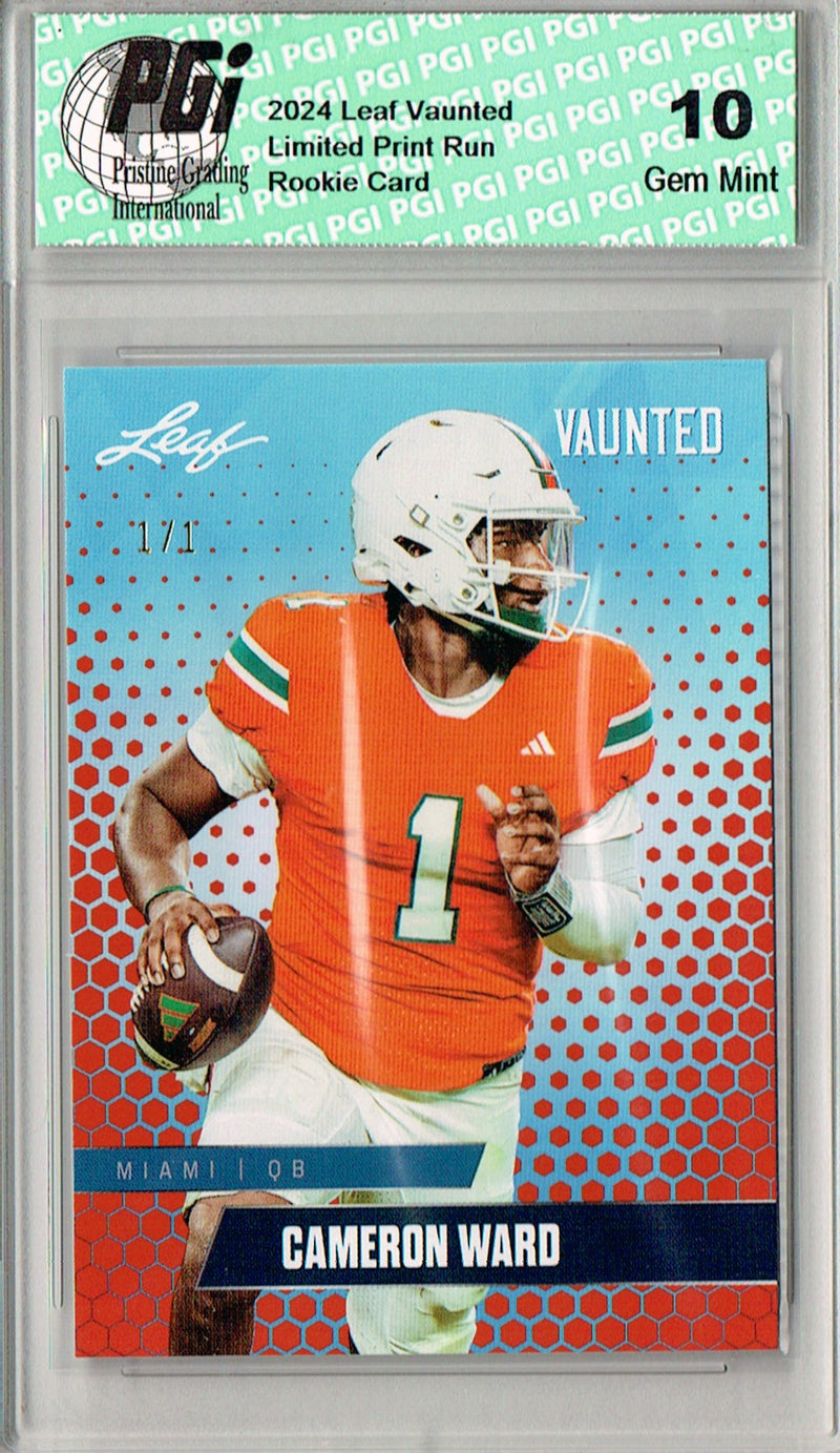 Cam Ward Rookie Card Tennessee PGI 10 Gem Mint Football Trading Card 2024 Leaf Vaunted #V-02 Orange Blank Back 1/1