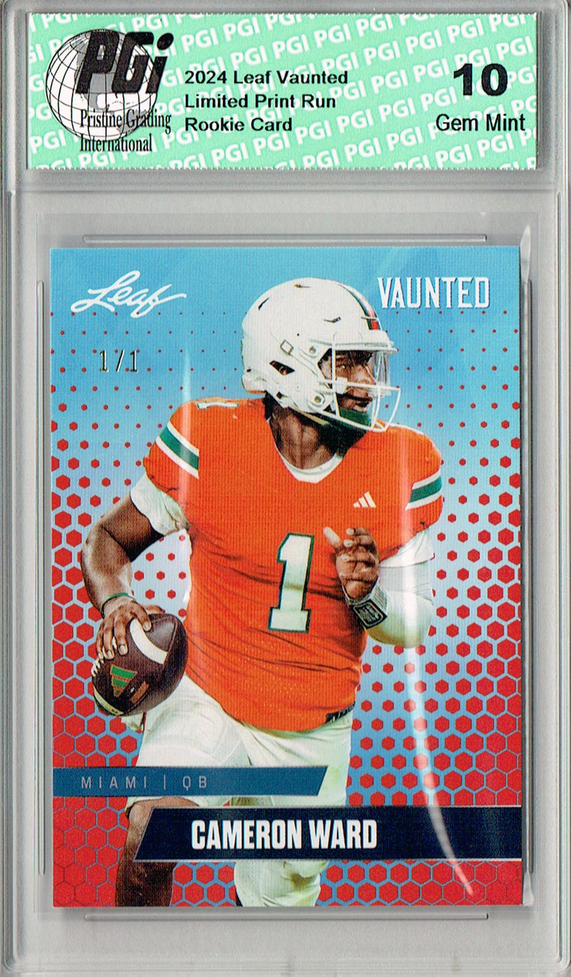 Cam Ward Rookie Card Tennessee PGI 10 Gem Mint Football Trading Card 2024 Leaf Vaunted #V-02 Red Blank Back 1/1
