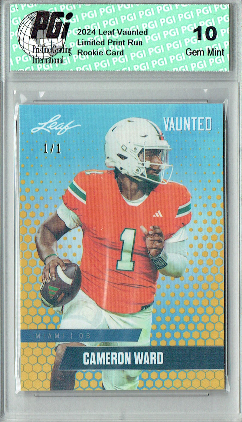 Cam Ward Rookie Card Tennessee PGI 10 Gem Mint Football Trading Card 2024 Leaf Vaunted #V-02 Gold Shimmer 1/1