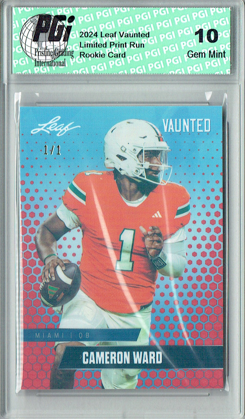 Cam Ward Rookie Card Tennessee PGI 10 Gem Mint Football Trading Card 2024 Leaf Vaunted #V-02 Orange Shimmer 1/1