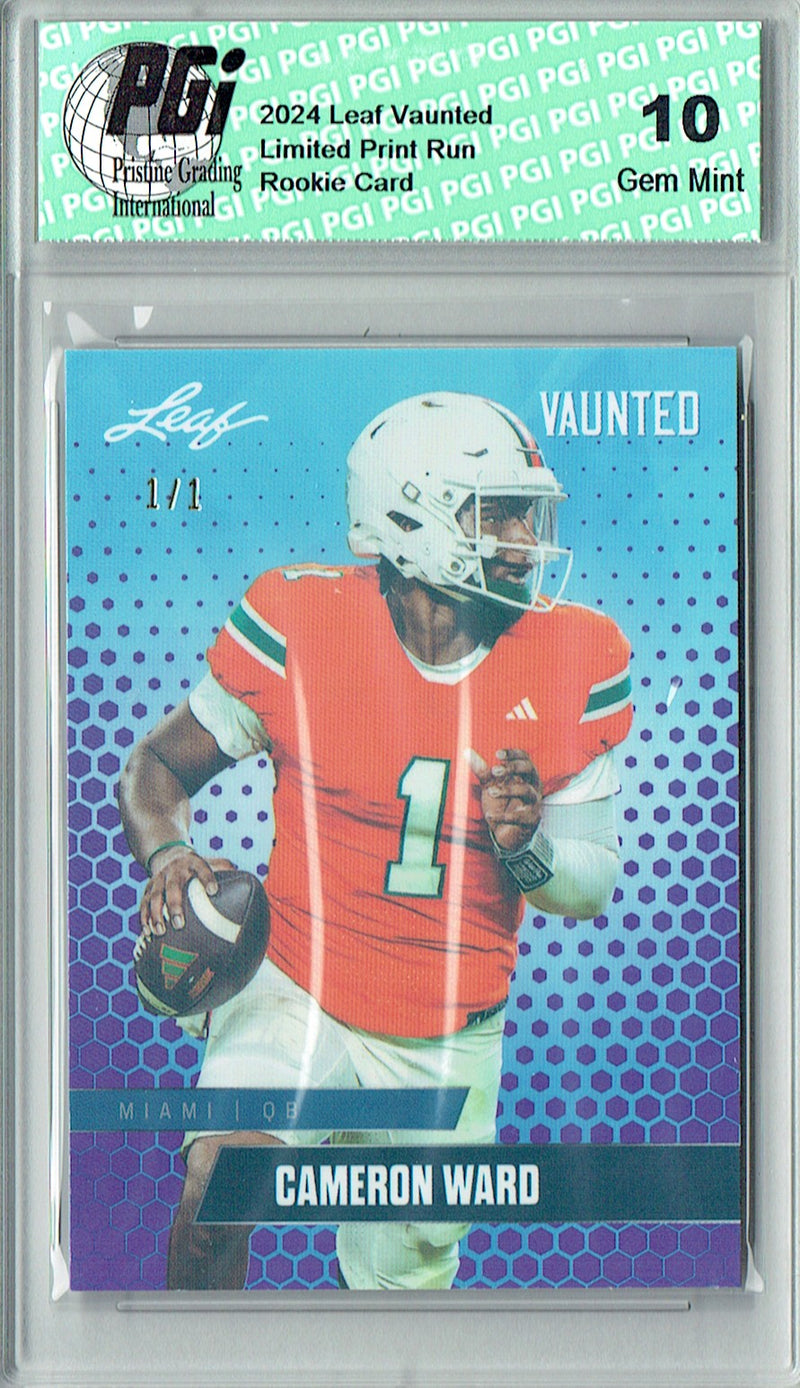 Cam Ward Rookie Card Tennessee PGI 10 Gem Mint Football Trading Card 2024 Leaf Vaunted #V-02 Purple Shimmer 1/1