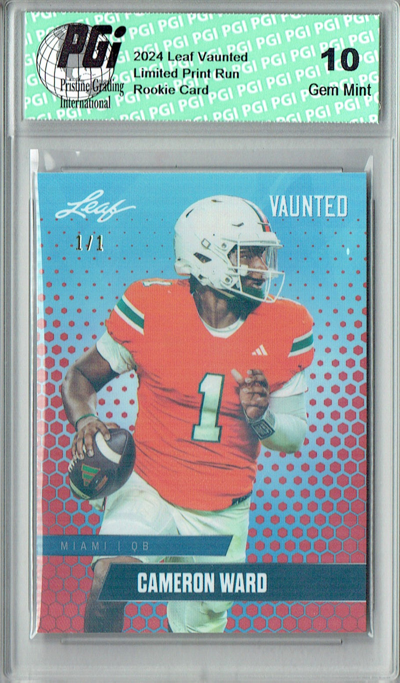 Cam Ward Rookie Card Tennessee PGI 10 Gem Mint Football Trading Card 2024 Leaf Vaunted #V-02 Red Shimmer 1/1