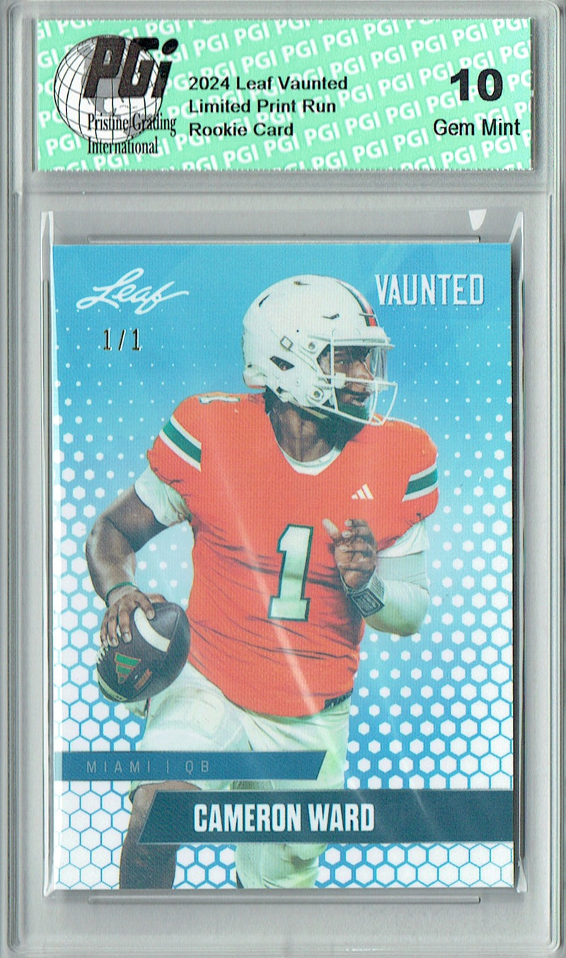 Cam Ward Rookie Card Tennessee PGI 10 Gem Mint Football Trading Card 2024 Leaf Vaunted #V-02 White Shimmer 1/1