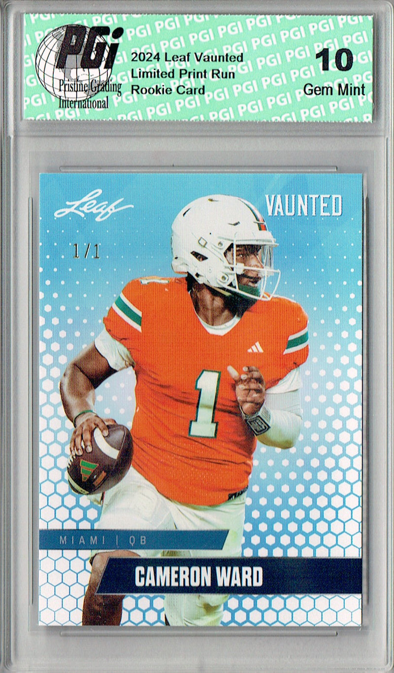 Cam Ward Rookie Card Tennessee PGI 10 Gem Mint Football Trading Card 2024 Leaf Vaunted #V-02 White Blank Back 1/1