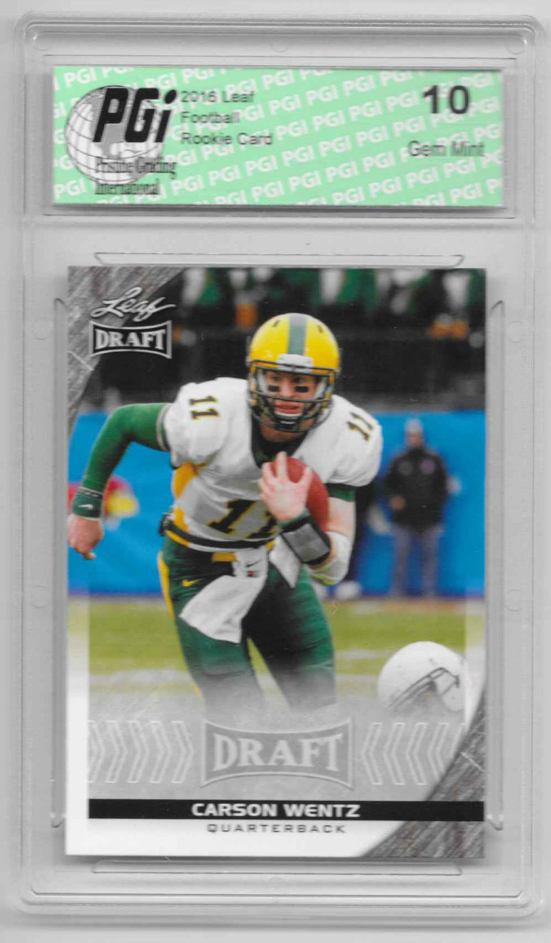 Carson Wentz Rookie Card Philadelphia PGI 10 Gem Mint Football Trading Card 2016 Leaf Draft #12 Draft