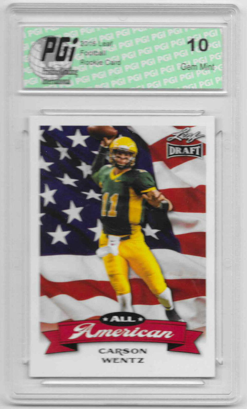 Carson Wentz Rookie Card Philadelphia PGI 10 Gem Mint Football Trading Card 2016 Leaf Draft #AA-02 All-American