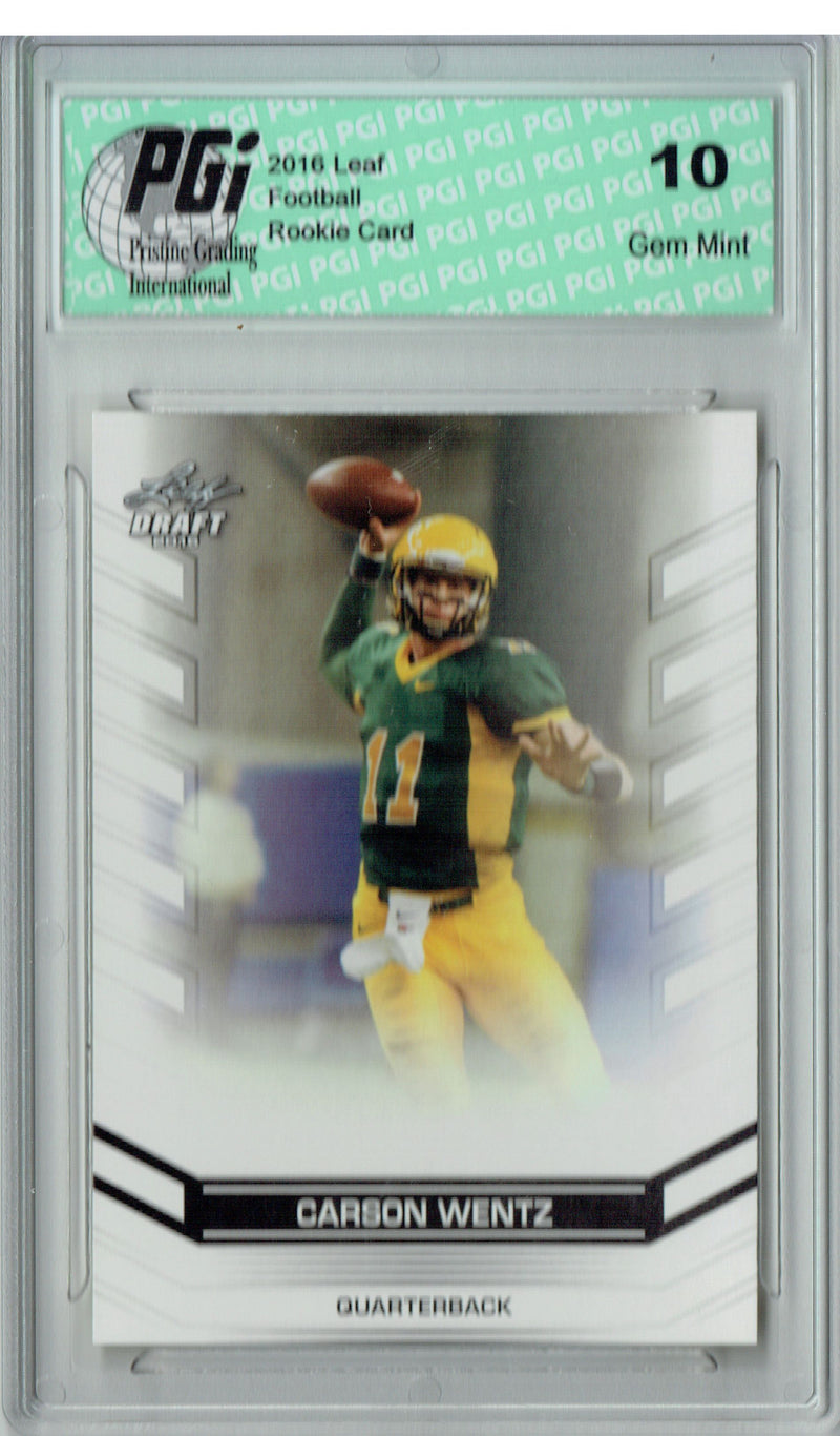 Carson Wentz Rookie Card Philadelphia PGI 10 Gem Mint Football Trading Card 2016 Leaf Draft #02